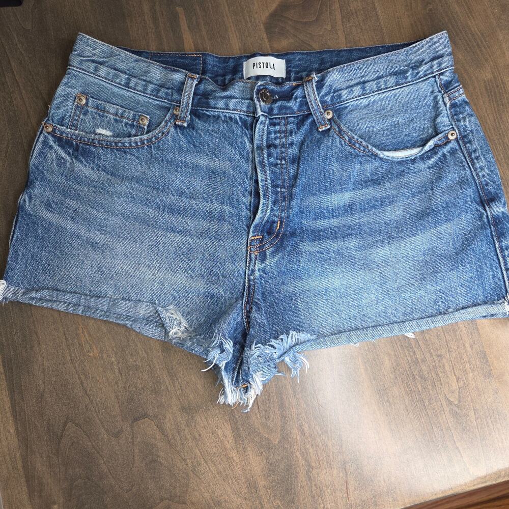 Pistola Nova High Rise Relaxed Cut Off Distressed Denim Shorts Sz 30